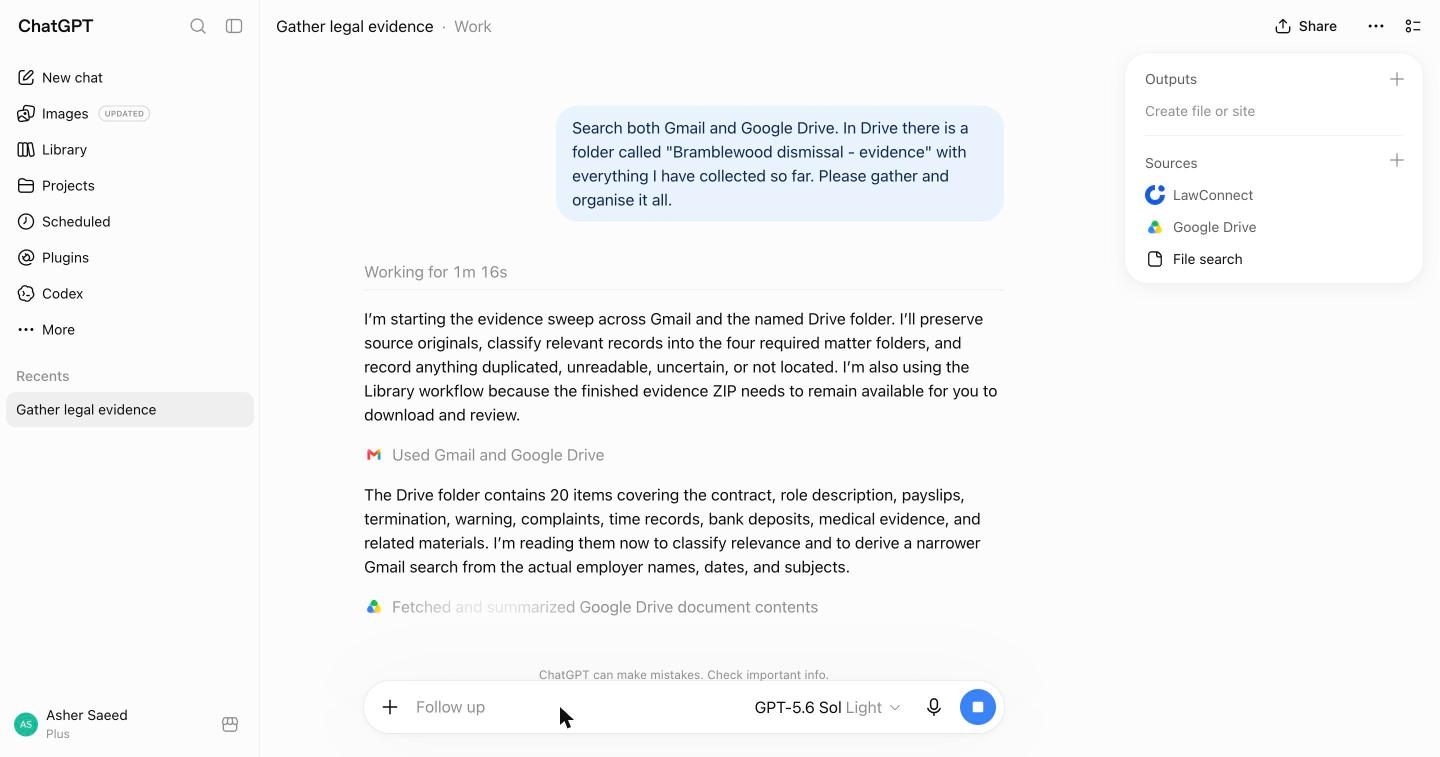 ChatGPT reporting that the Drive folder contains 20 items and it is reading them